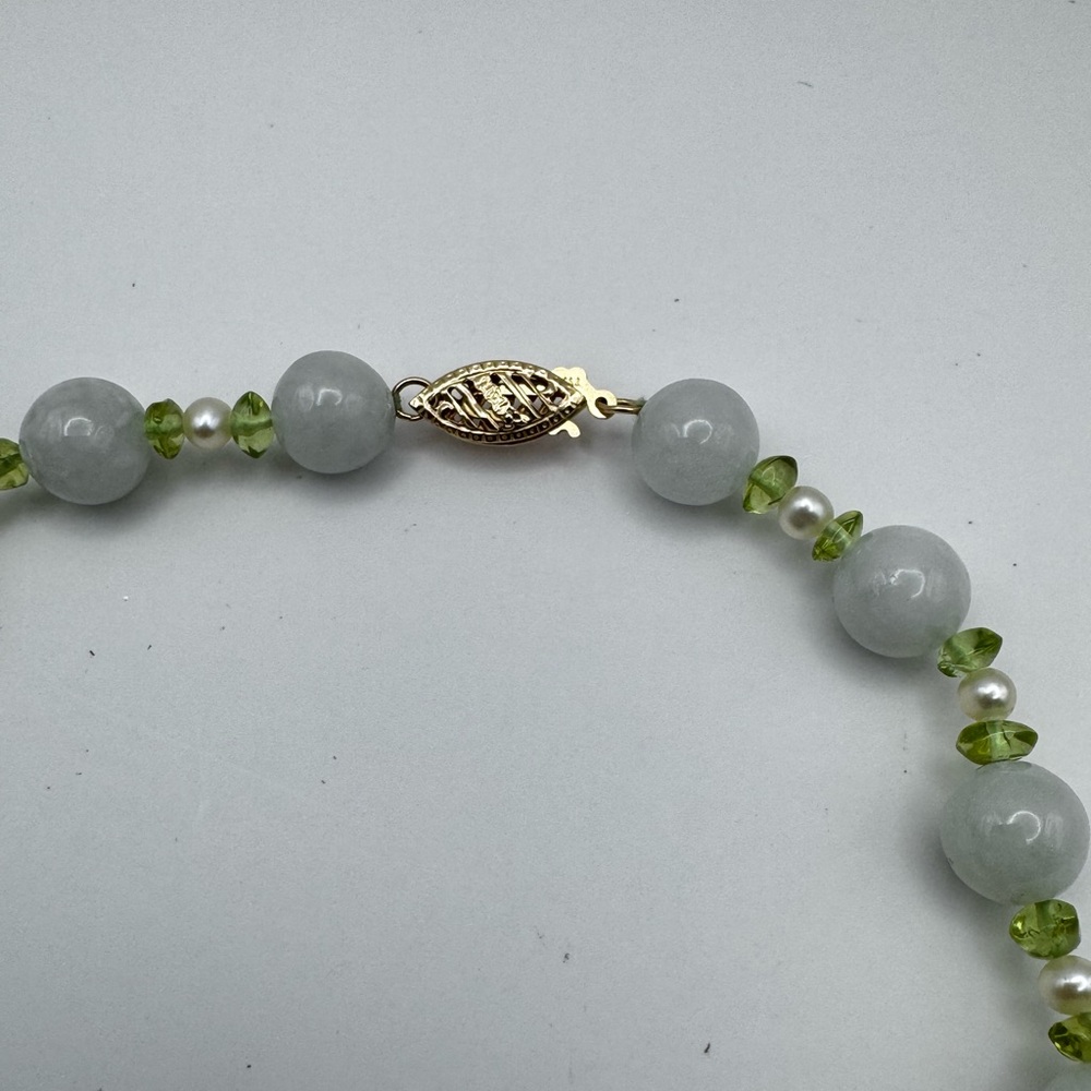 Gold Stone Jewelry Jade Pearl Peridot 14k Clasp Beaded Strand Necklace G.S.J. - Picture 4 of 12